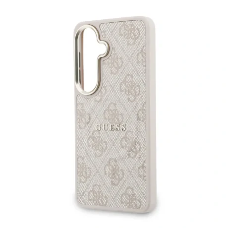 Husă spate magnetică Guess din piele PU 4G cu ramă aurie pentru Samsung Galaxy S26+, roz