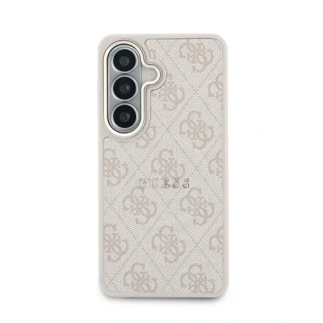 Husă spate magnetică Guess din piele PU 4G cu ramă aurie pentru Samsung Galaxy S26+, roz