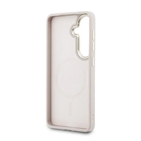 Husă spate magnetică Guess din piele PU 4G cu ramă aurie pentru Samsung Galaxy S26+, roz