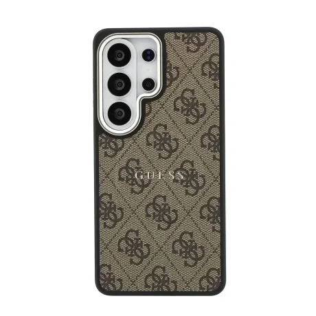 Husă spate magnetică Guess din piele PU 4G cu ramă aurie pentru Samsung Galaxy S26 Ultra, maro