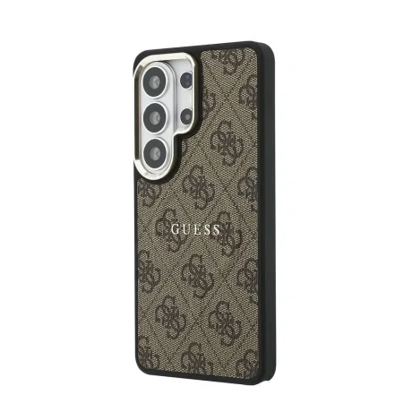 Husă spate magnetică Guess din piele PU 4G cu ramă aurie pentru Samsung Galaxy S26 Ultra, maro