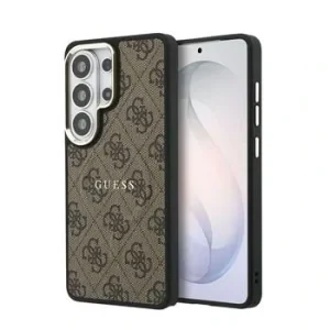 Husă spate magnetică Guess din piele PU 4G cu ramă aurie pentru Samsung Galaxy S26 Ultra, maro