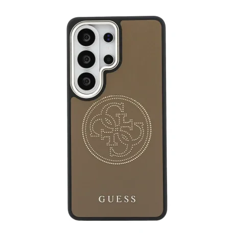 Husă spate magnetică Guess PU perforată cu logo 4G pentru Samsung Galaxy S26 Ultra, maro