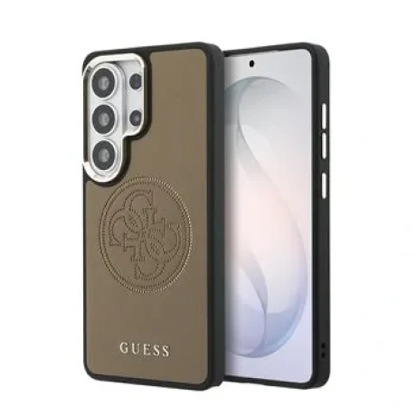 Husă spate magnetică Guess PU perforată cu logo 4G pentru Samsung Galaxy S26 Ultra, maro