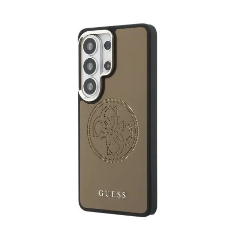 Husă spate magnetică Guess PU perforată cu logo 4G pentru Samsung Galaxy S26 Ultra, maro