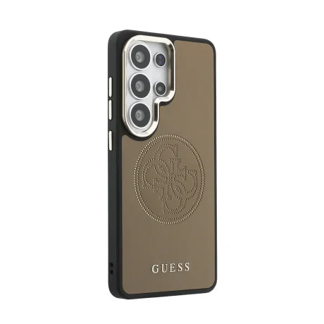 Husă spate magnetică Guess PU perforată cu logo 4G pentru Samsung Galaxy S26 Ultra, maro