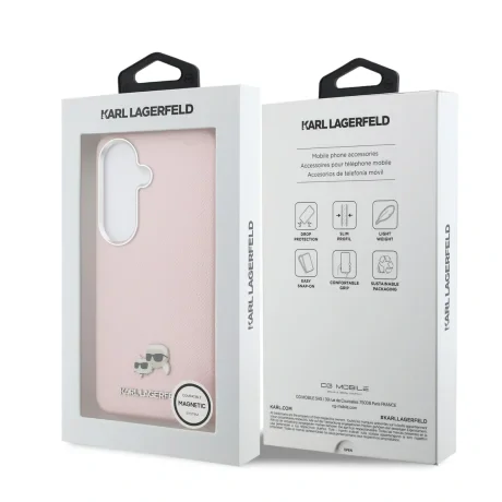 Husă spate magnetică Karl Lagerfeld din piele PU granulată K&amp;amp;CH Heads pentru Samsung Galaxy S26+ roz