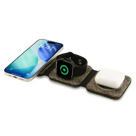 Încărcător wireless Guess PU 4G MagSafe 3 în 1 maro