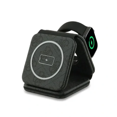 Încărcător wireless Guess PU 4G MagSafe 3 în 1, negru