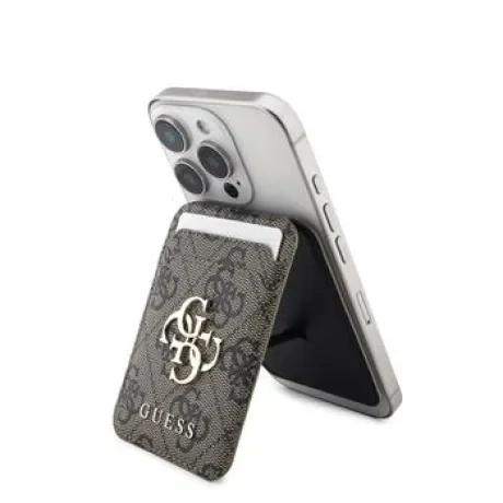 Portofel Guess 4G Metal Logo MagSafe Card slot cu suport, maro