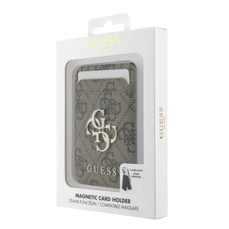 Portofel Guess 4G Metal Logo MagSafe Card slot cu suport, maro