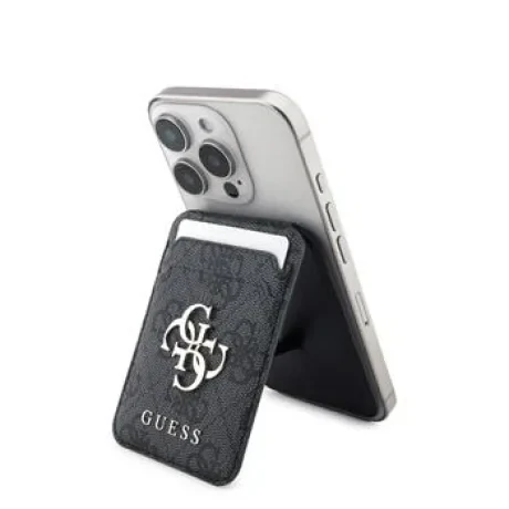 Portofel Guess 4G Metal Logo MagSafe Card slot cu suport, negru