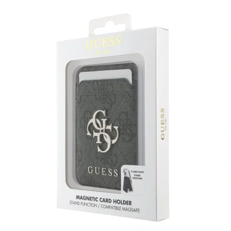 Portofel Guess 4G Metal Logo MagSafe Card slot cu suport, negru