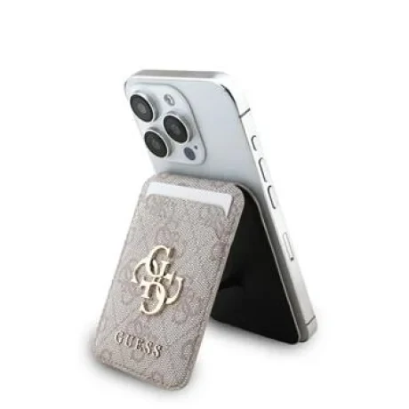 Portofel Guess 4G Metal Logo MagSafe Card slot cu suport, roz