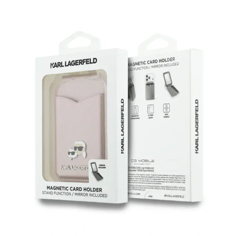 Portofel Karl Lagerfeld Mirror MagSafe cu suport, roz