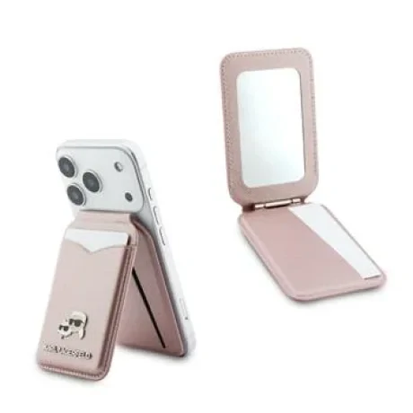 Portofel Karl Lagerfeld Mirror MagSafe cu suport, roz