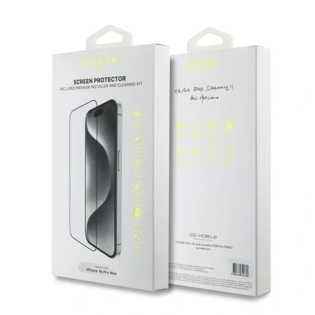 Sticlă securizată Guess 2.5D pentru iPhone 16 Pro Max Negru
