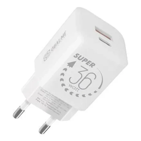 AMBALAJ: Încărcător de călătorie ME GaN USB-A + USB-C 36W Alb