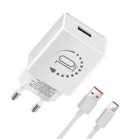 AMBALAJ: Încărcător de călătorie ME USB-A 10W + cablu USB-A/USB-C 1m alb