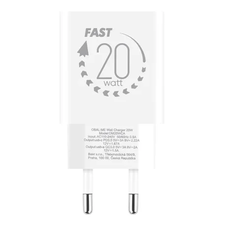 AMBALAJ: Încărcător de călătorie ME USB-A + USB-C 20W + 2x cablu 1m Alb