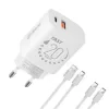 AMBALAJ: Încărcător de călătorie ME USB-A + USB-C 20W + 2x cablu 1m Alb