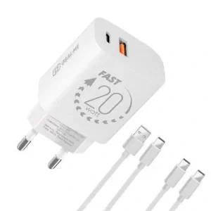 AMBALAJ: Încărcător de călătorie ME USB-A + USB-C 20W + 2x cablu 1m Alb