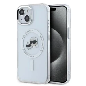 Carcasă spate Karl Lagerfeld IML K&amp;amp;CH Heads cu ramă metalică MagSafe pentru iPhone 15, transparentă