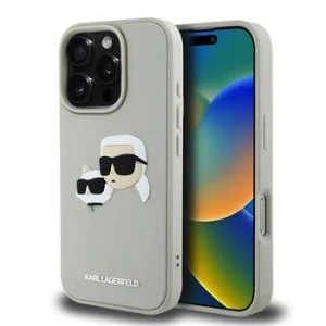 Husă spate Karl Lagerfeld 3D Rubber Double Heads pentru iPhone 16 Pro, bej