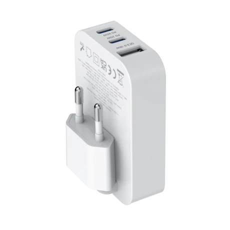 SWISSTEN FOLDABLE TRAVEL CHARGER FoldCHARGE GaN 2x USB-C 65W + 1x USB-A 18W QC WHITE