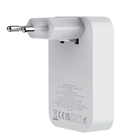 SWISSTEN FOLDABLE TRAVEL CHARGER FoldCHARGE GaN 2x USB-C 65W + 1x USB-A 18W QC WHITE