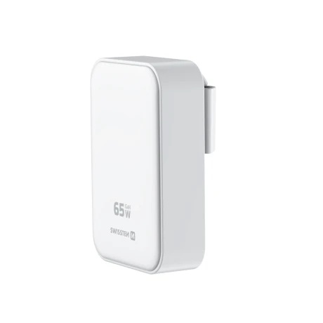 SWISSTEN FOLDABLE TRAVEL CHARGER FoldCHARGE GaN 2x USB-C 65W + 1x USB-A 18W QC WHITE