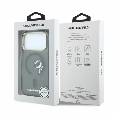 Husa spate Karl Lagerfeld IML Choupette Peekaboo Magsafe pentru iPhone 18 Pro - Negru