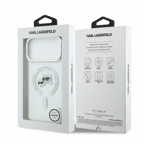 Husa spate Karl Lagerfeld IML K&amp;CH Heads Metal Frame MagSafe pentru iPhone 18 Pro Max - Alb