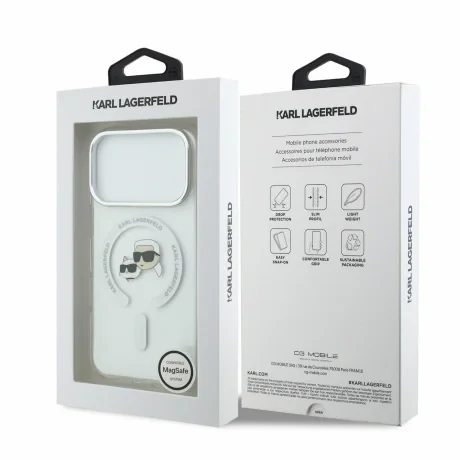 Husa spate Karl Lagerfeld IML K&amp;CH Heads Metal Frame MagSafe pentru iPhone 18 Pro - Alb