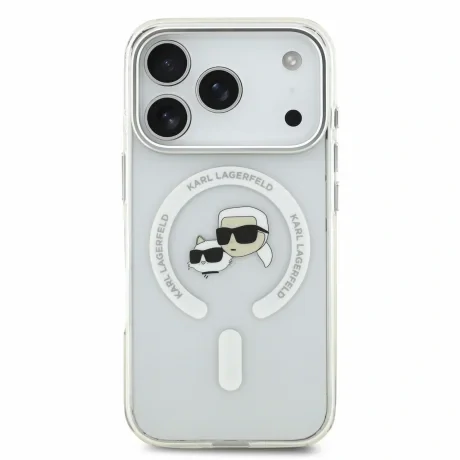 Husa spate Karl Lagerfeld IML K&amp;CH Heads Metal Frame MagSafe pentru iPhone 18 Pro - Alb