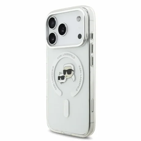 Husa spate Karl Lagerfeld IML K&amp;CH Heads Metal Frame MagSafe pentru iPhone 18 Pro - Alb