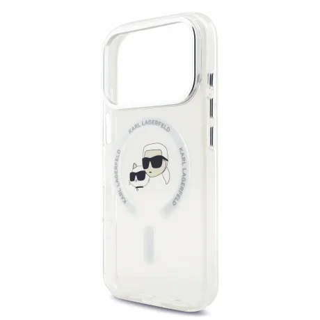 Husa spate Karl Lagerfeld IML K&amp;CH Heads Metal Frame MagSafe pentru iPhone 18 Pro - Alb