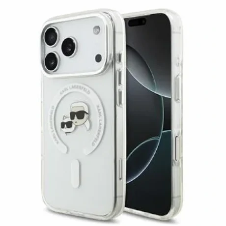 Husa spate Karl Lagerfeld IML K&amp;CH Heads Metal Frame MagSafe pentru iPhone 18 Pro - Alb