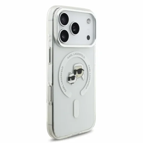 Husa spate Karl Lagerfeld IML K&amp;CH Heads Metal Frame MagSafe pentru iPhone 18 Pro - Alb