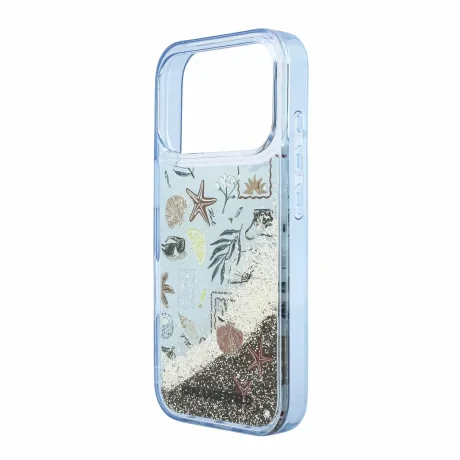 Husa spate Karl Lagerfeld Liquid Glitter Beach pentru iPhone 18 Pro - Albastru