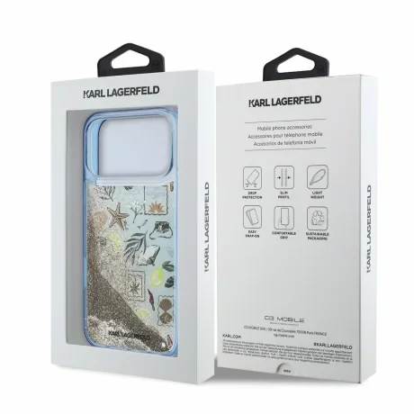 Husa spate Karl Lagerfeld Liquid Glitter Beach pentru iPhone 18 Pro - Albastru