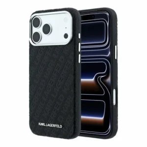 Husa spate Karl Lagerfeld PU Grained Allover Semi Wrap Magsafe pentru iPhone 18 Pro - Negru