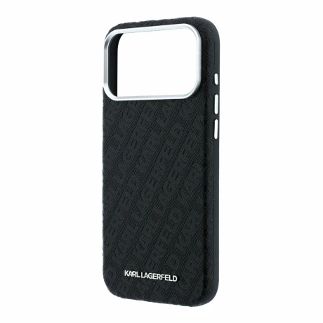 Husa spate Karl Lagerfeld PU Grained Allover Semi Wrap Magsafe pentru iPhone 18 Pro Max - Negru