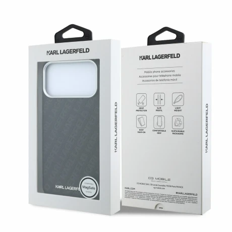 Husa spate Karl Lagerfeld PU Grained Allover Semi Wrap Magsafe pentru iPhone 18 Pro Max - Negru
