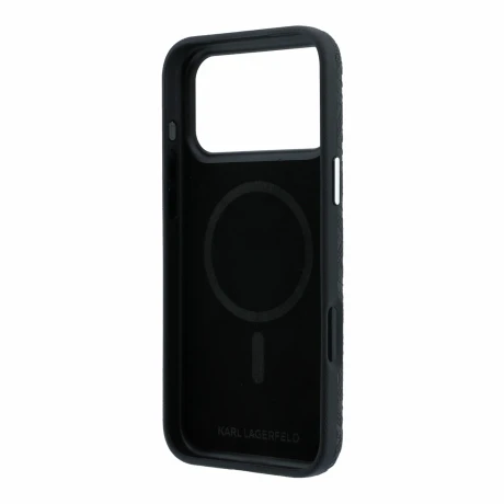 Husa spate Karl Lagerfeld PU Grained Allover Semi Wrap Magsafe pentru iPhone 18 Pro Max - Negru