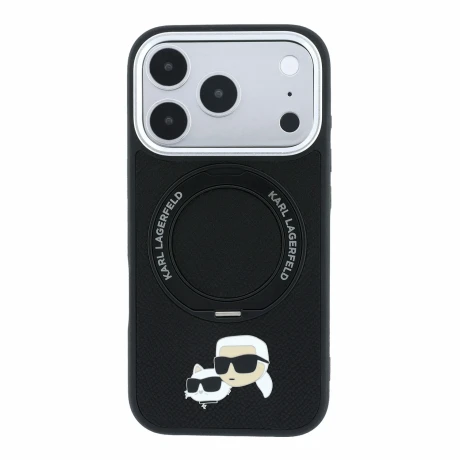 Husa spate Karl Lagerfeld PU Grained K&amp;CH Heads Ring Stand Magsafe pentru iPhone 18 Pro Max - Negru