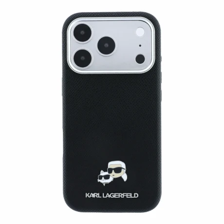 Husa spate Karl Lagerfeld PU Grained Semi Wrap K&amp;CH Heads Magsafe pentru iPhone 18 Pro - Negru