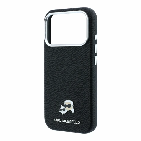 Husa spate Karl Lagerfeld PU Grained Semi Wrap K&amp;CH Heads Magsafe pentru iPhone 18 Pro - Negru