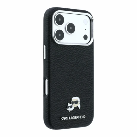 Husa spate Karl Lagerfeld PU Grained Semi Wrap K&amp;CH Heads Magsafe pentru iPhone 18 Pro - Negru