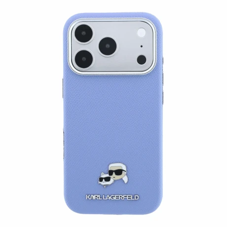 Husa spate Karl Lagerfeld PU Grained Semi Wrap K&amp;CH Heads Magsafe pentru iPhone 18 Pro - Albastru